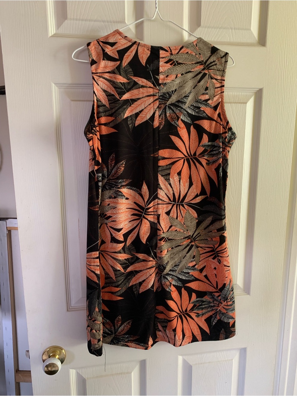 Tropical Leaf Sleeveless Mini Dress - Black & Coral